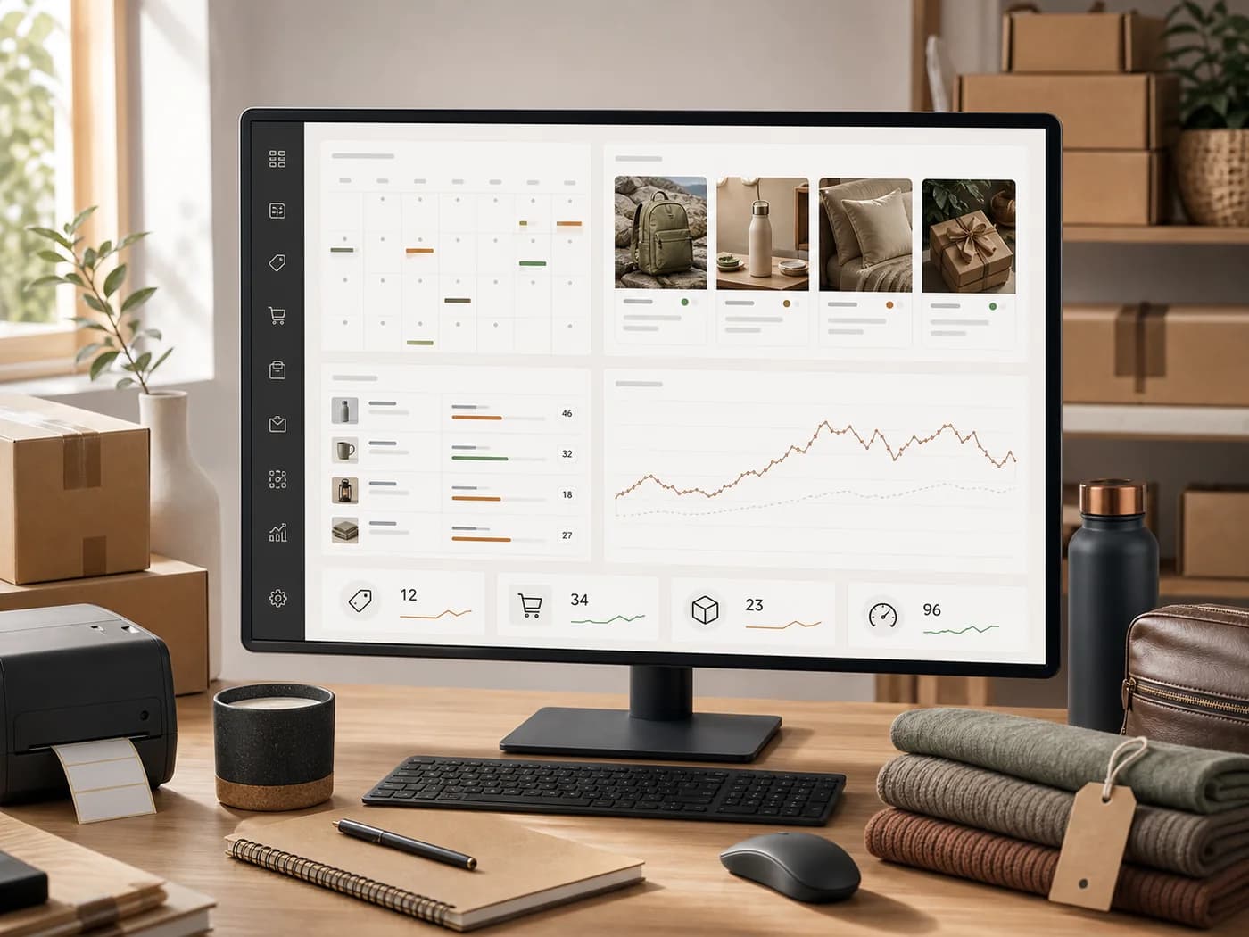 Shop-Backend mit Saisonkalender, Kategorieplanung und organischer Traffic-Kurve