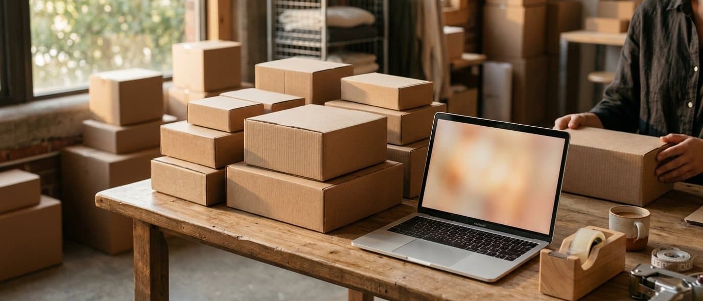 Mitarbeiterin bereitet Pakete für den Versand in einem Online-Shop vor