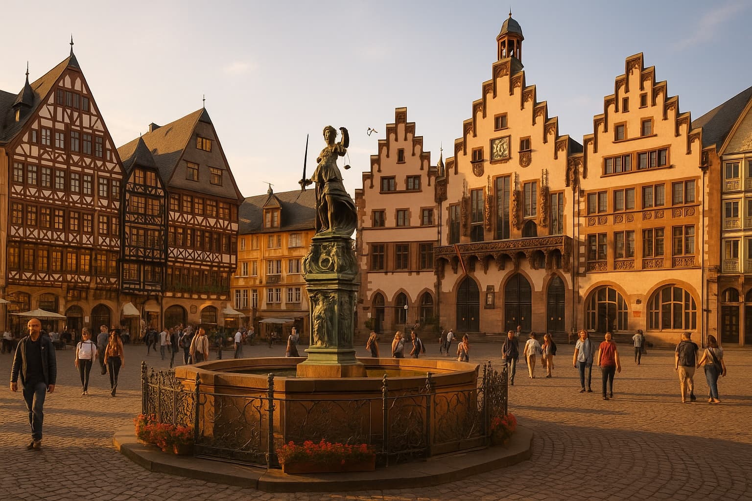 Frankfurt Römerberg mit Skyline – Finanzstandort und Wirtschaftszentrum
