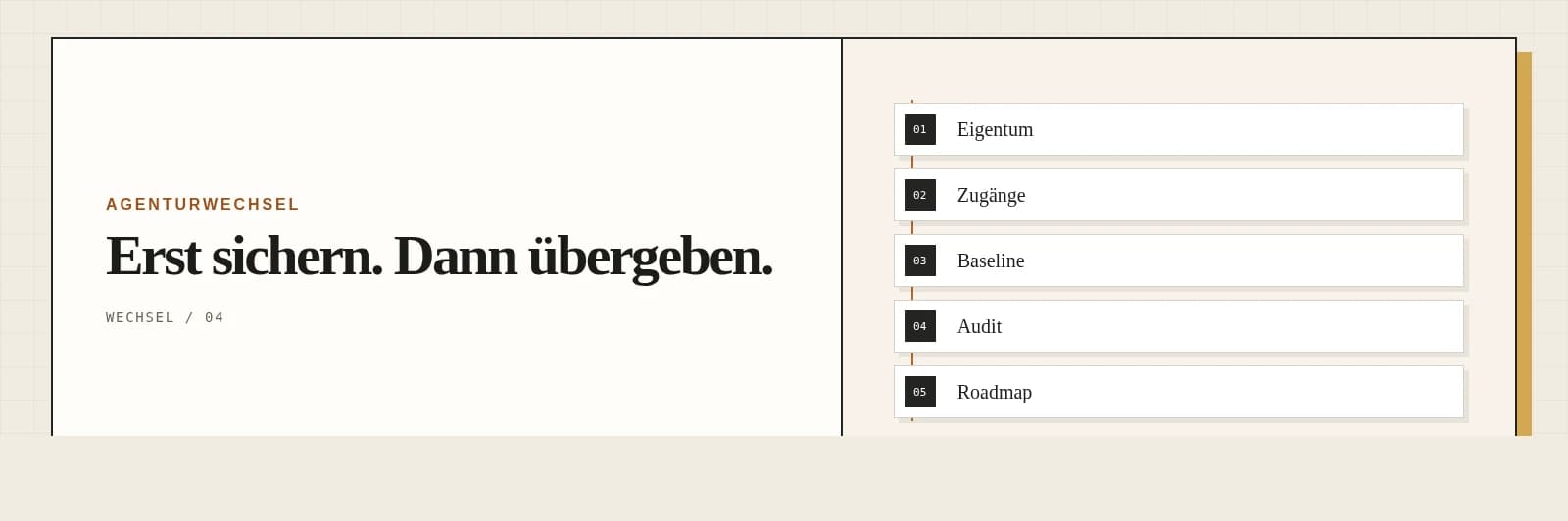 Geordnete Übergabe von SEO-Konten, Daten und Maßnahmen zwischen zwei Teams