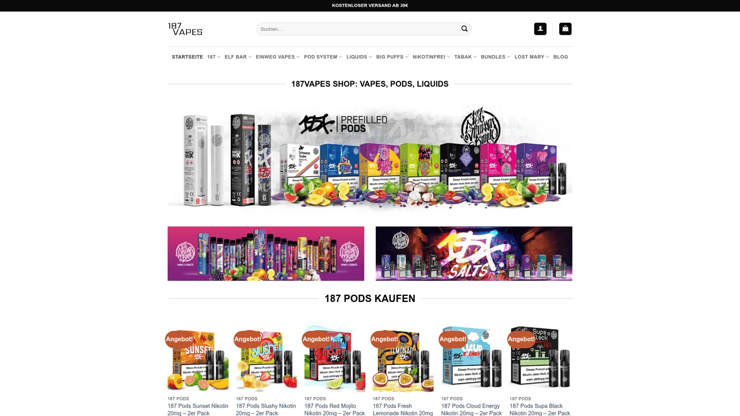 Öffentliche Shopseite von 187Vapes