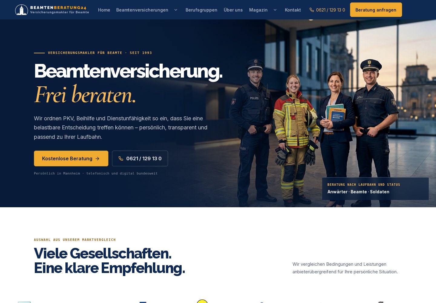 Aktueller Website-Einstieg von Beamten-Beratung24