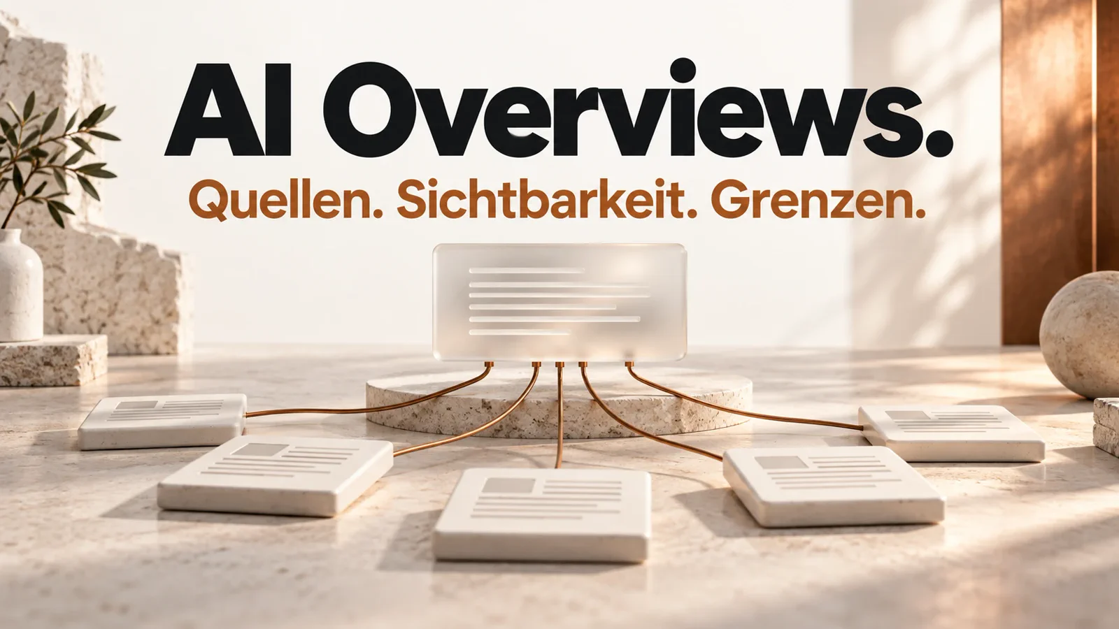 Mehrere Dokumenttafeln sind über Kupferverbindungen mit einer erhöhten Zusammenfassung verbunden.