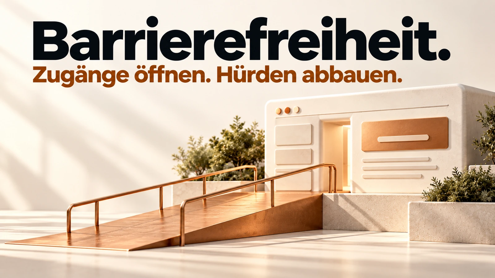 Illustration: Eine sanft ansteigende Kupferrampe führt ohne Stufen zu einer klar gestalteten Oberfläche.