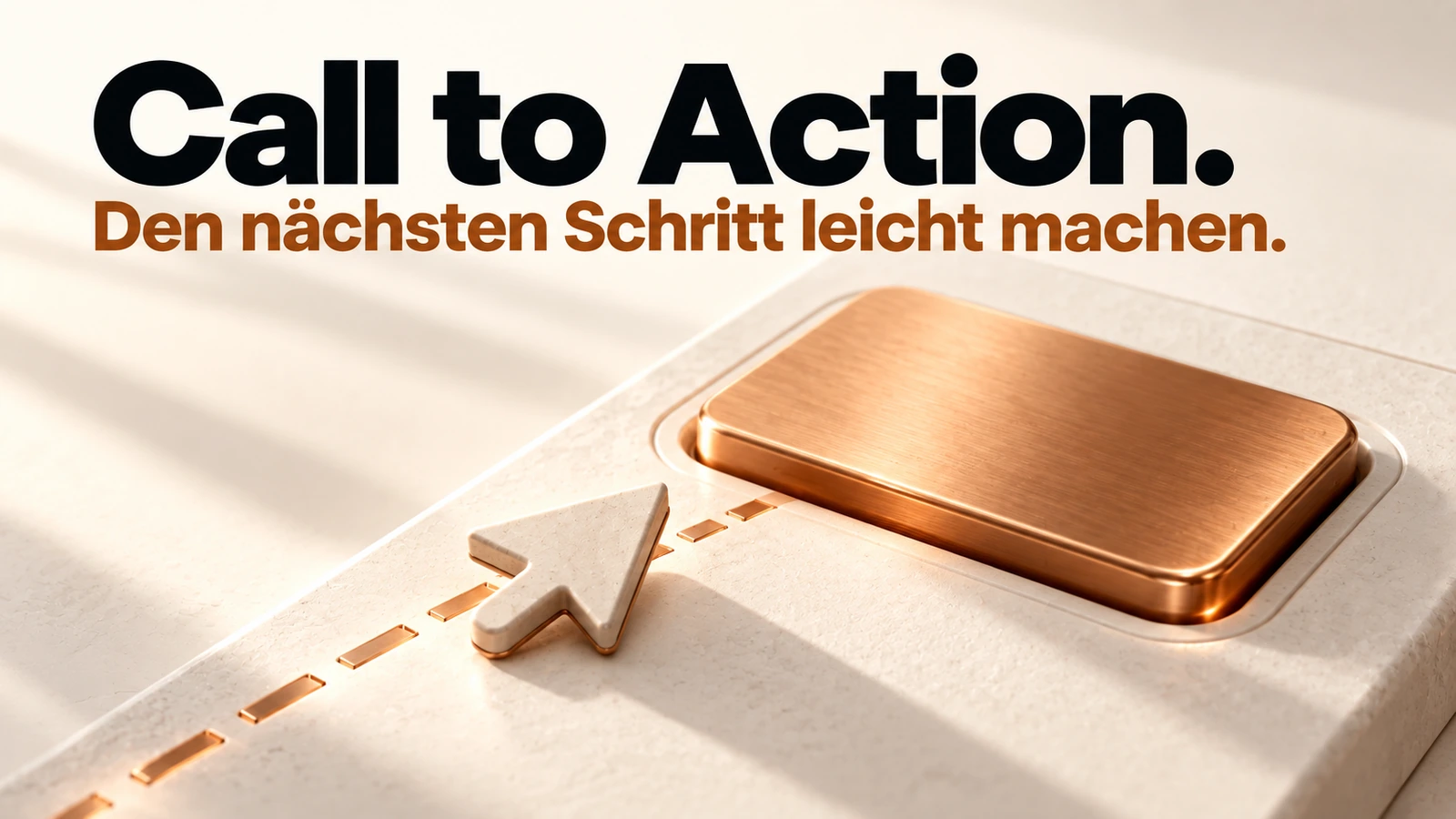 Illustration: Ein deutlich erkennbarer Kupferbutton und ein darauf gerichteter Zeiger zeigen den nächsten Handlungsschritt.