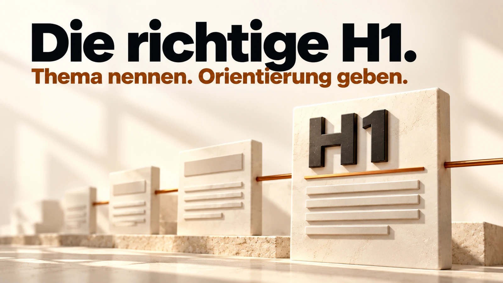 Illustration: Eine große H1 steht über abgestuften Textabschnitten und verdeutlicht die Überschriftenhierarchie.