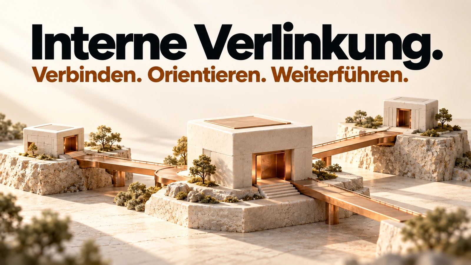 Illustration: Kupferwege verbinden einen zentralen Inhaltsbereich mit passenden weiteren Zielen.