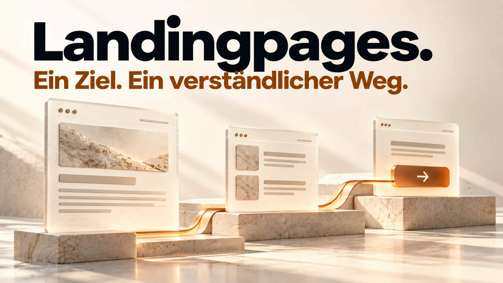 Illustration: Ein klarer Weg führt durch die Inhalte einer Landingpage zu einer einzelnen Aktion.